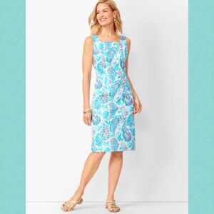Talbots Fresco Paisley Water Color Square Neck Sheath Dress